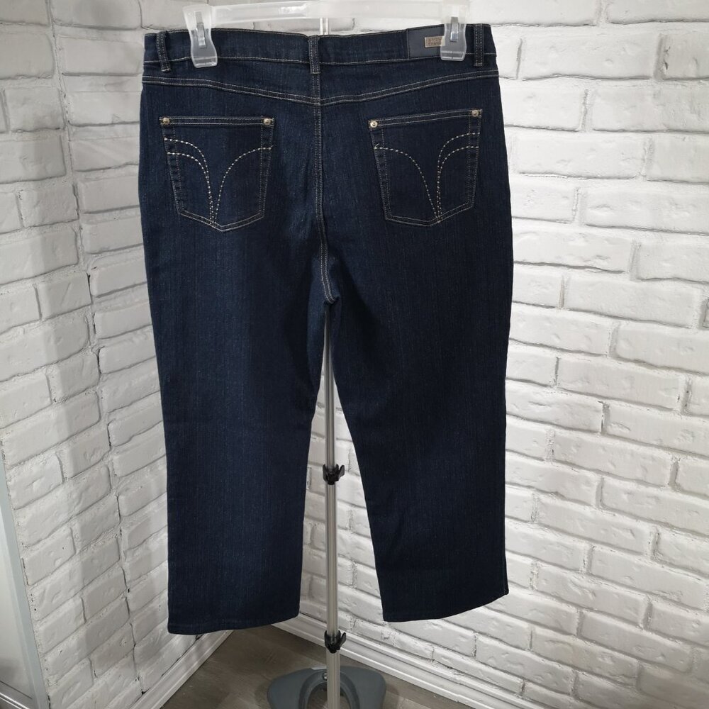 Simon Chang Denim Ladies Size 16 Dark Wash Straight Leg Blue Jeans - Picture 2 of 13